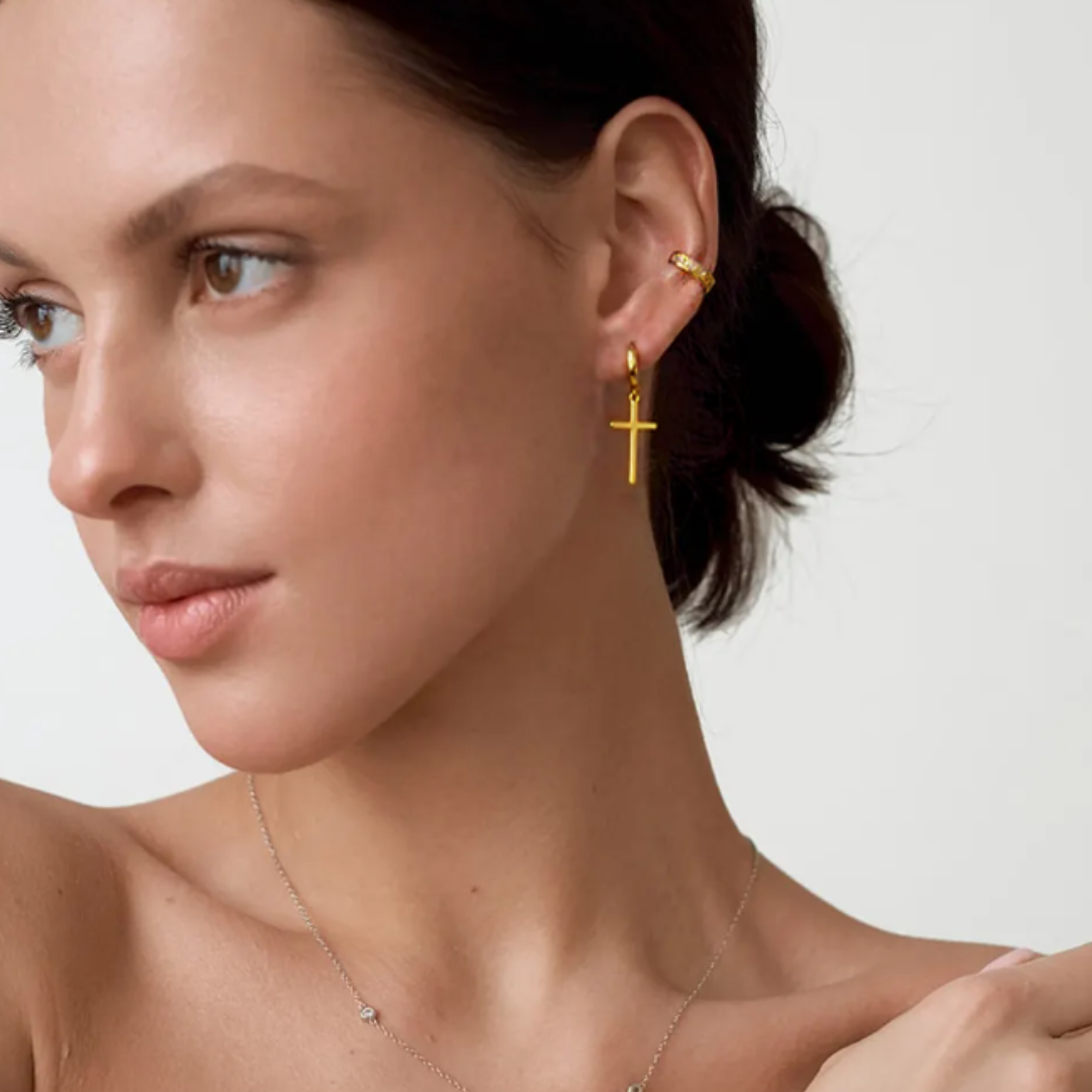 Classic Cross Hanging Hoop Earring