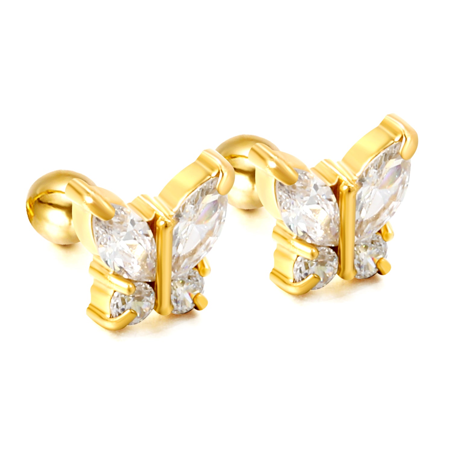 बटरफ्लाई डायमंड स्टड इयररिंग - सोना