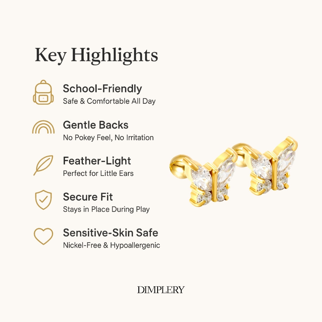 बटरफ्लाई डायमंड स्टड इयररिंग - सोना