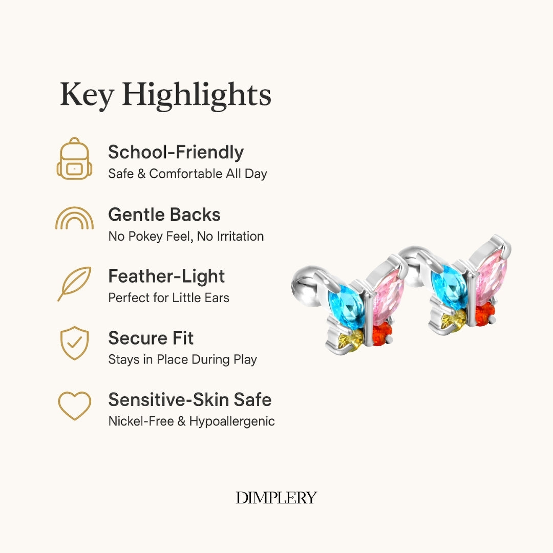 बटरफ्लाई मल्टीकलर स्टड इयररिंग - सिल्वर