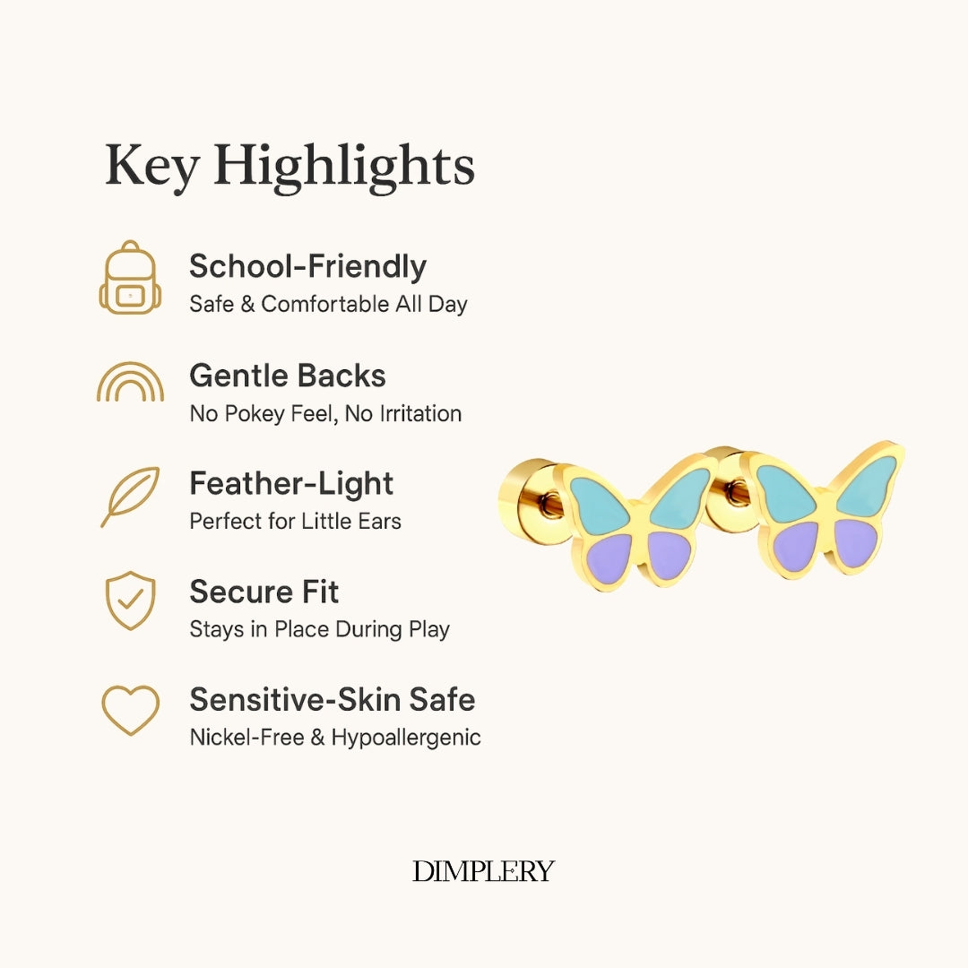 नीली तितली स्टड बाली