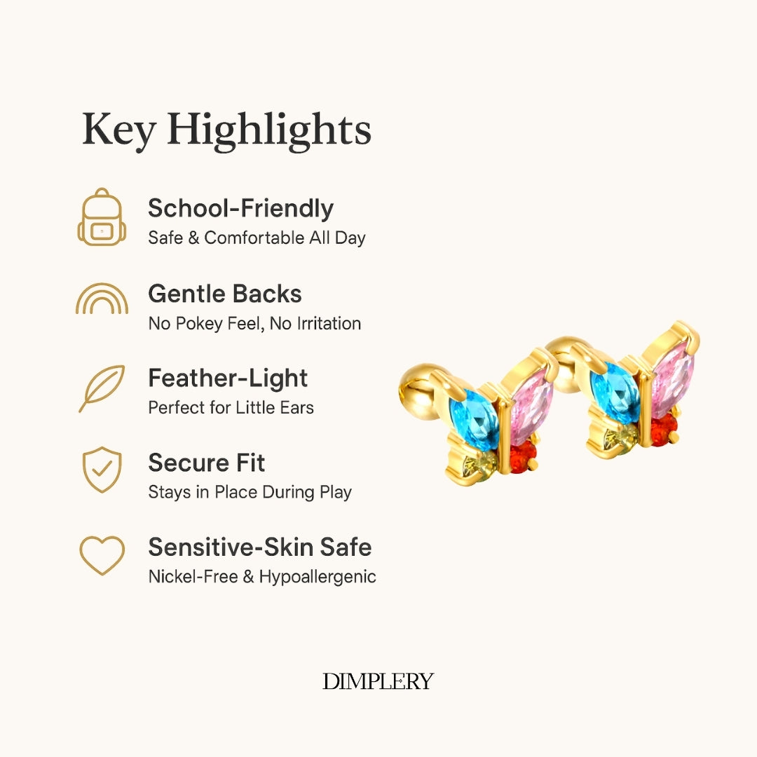 तितली बहुरंगी स्टड इयररिंग - सोना