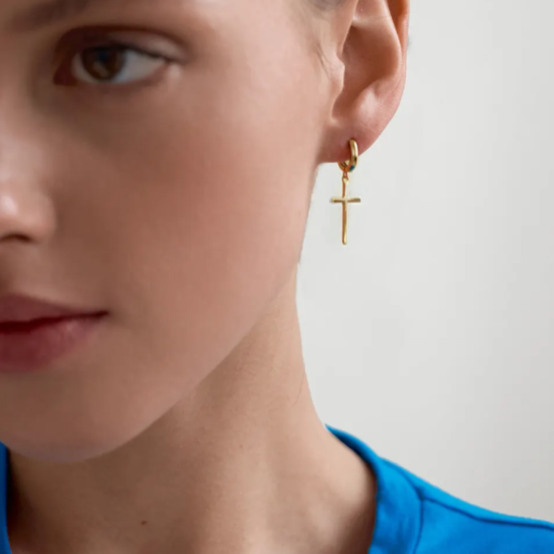 Classic Cross Hanging Hoop Earring