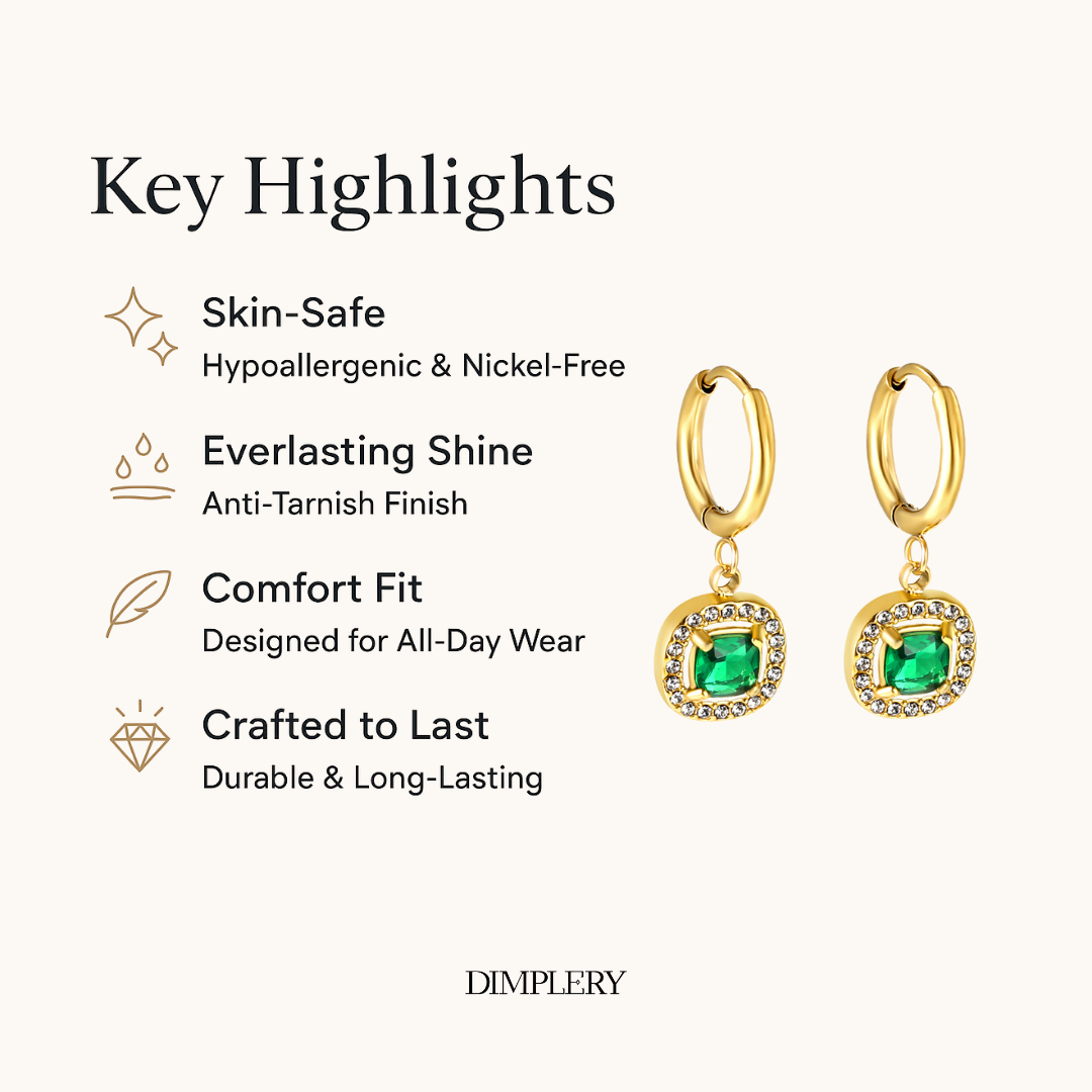 गोल डायमंड हूप इयररिंग्स - हरा