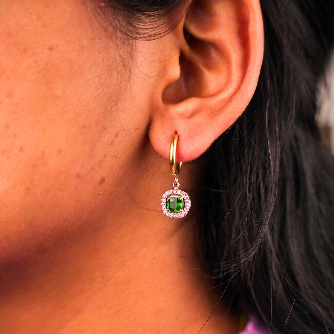 गोल डायमंड हूप इयररिंग्स - हरा