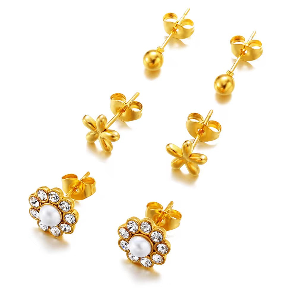 3 इयररिंग सेट - पर्ल फ्लावर