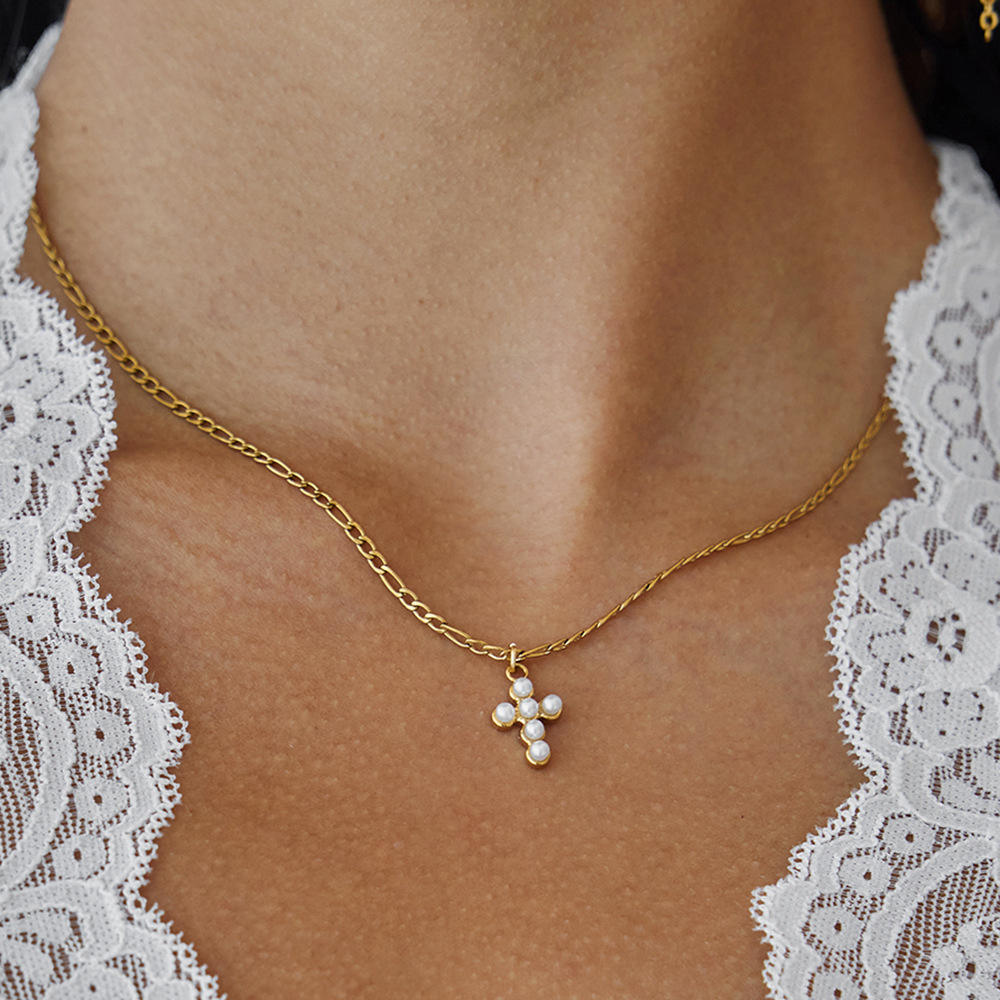 Cross Petite Pearl Necklace