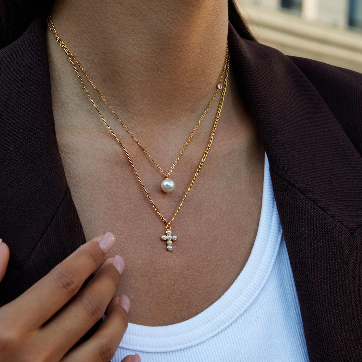 Cross Petite Pearl Necklace