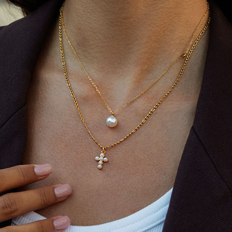 Cross Petite Pearl Necklace