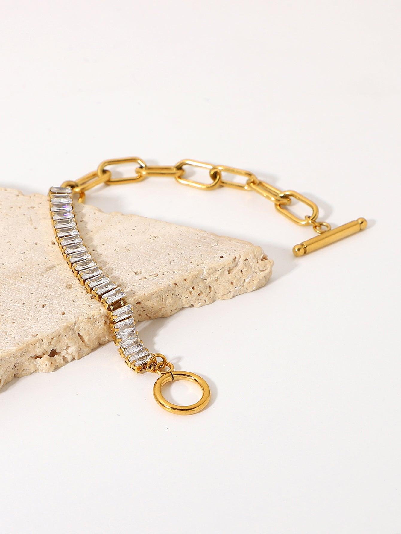 आधा चेन आधा ज़िरकोनिक बकल ब्रेसलेट