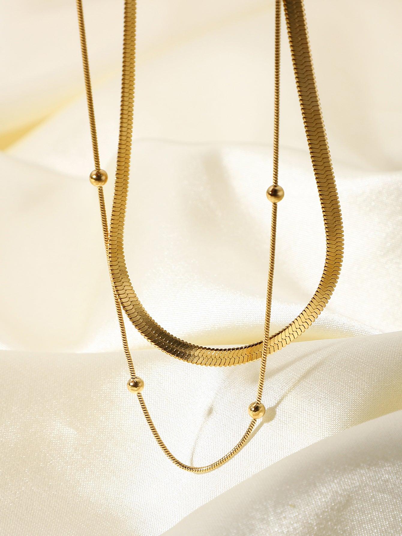 2 इन 1 लेयर्ड स्नेक और बीड नेकलेस सेट