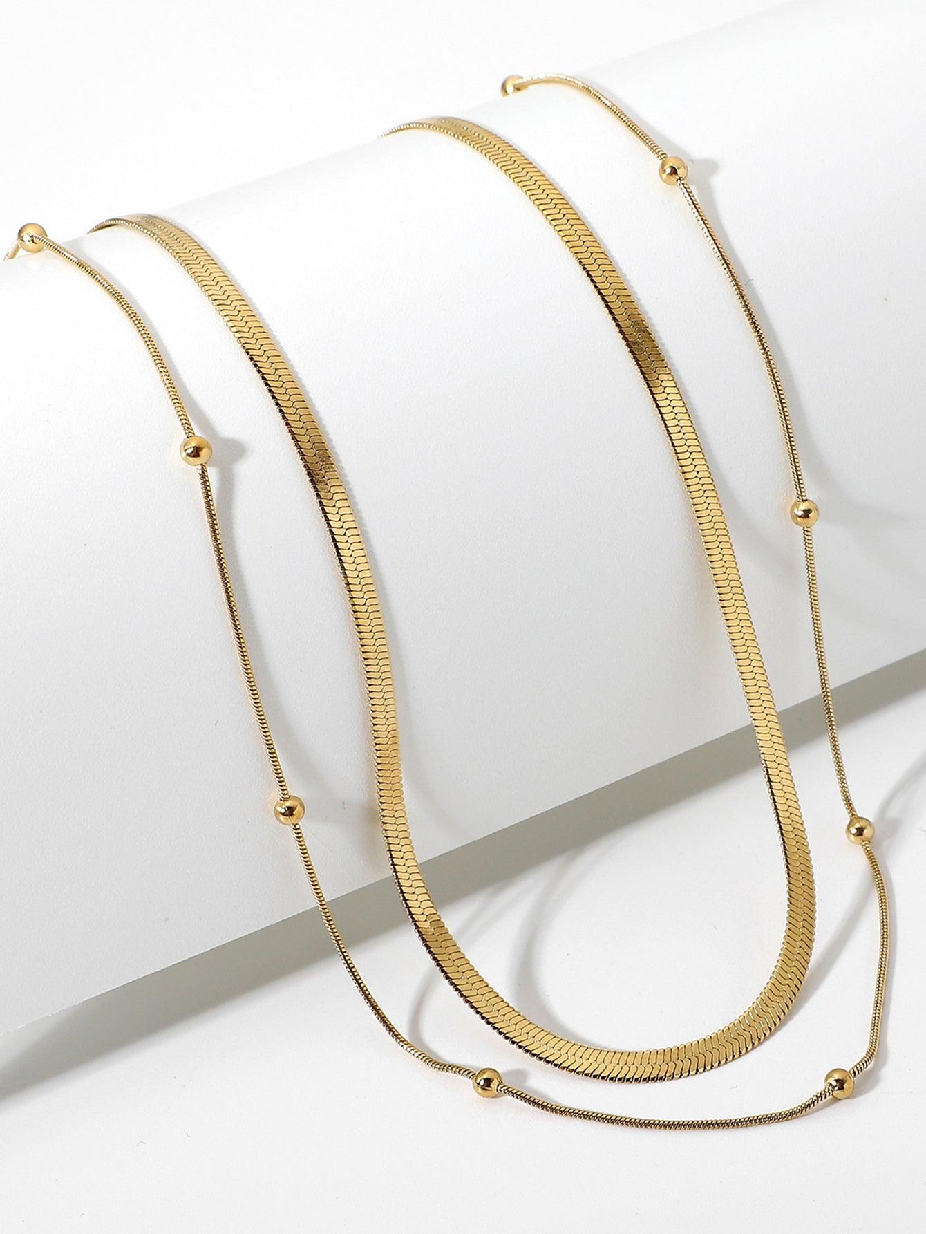 2 इन 1 लेयर्ड स्नेक और बीड नेकलेस सेट