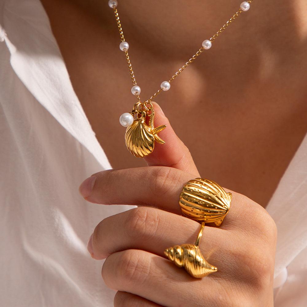 सीशेल स्टार फिश मोती का हार