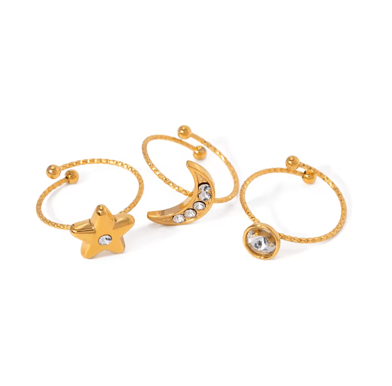 3 रिंग सेट - स्टार और मून आकार बदलने योग्य