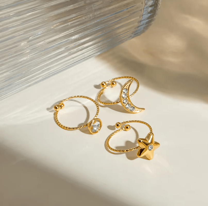 3 रिंग सेट - स्टार और मून आकार बदलने योग्य