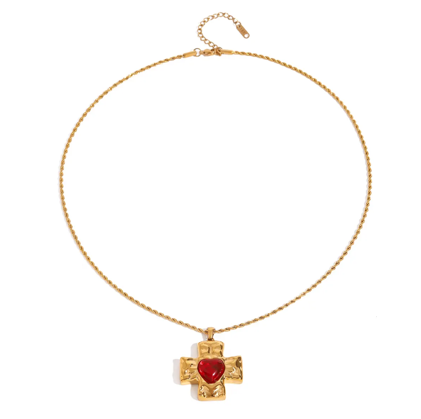 क्रॉस रेड हार्ट नेकलेस