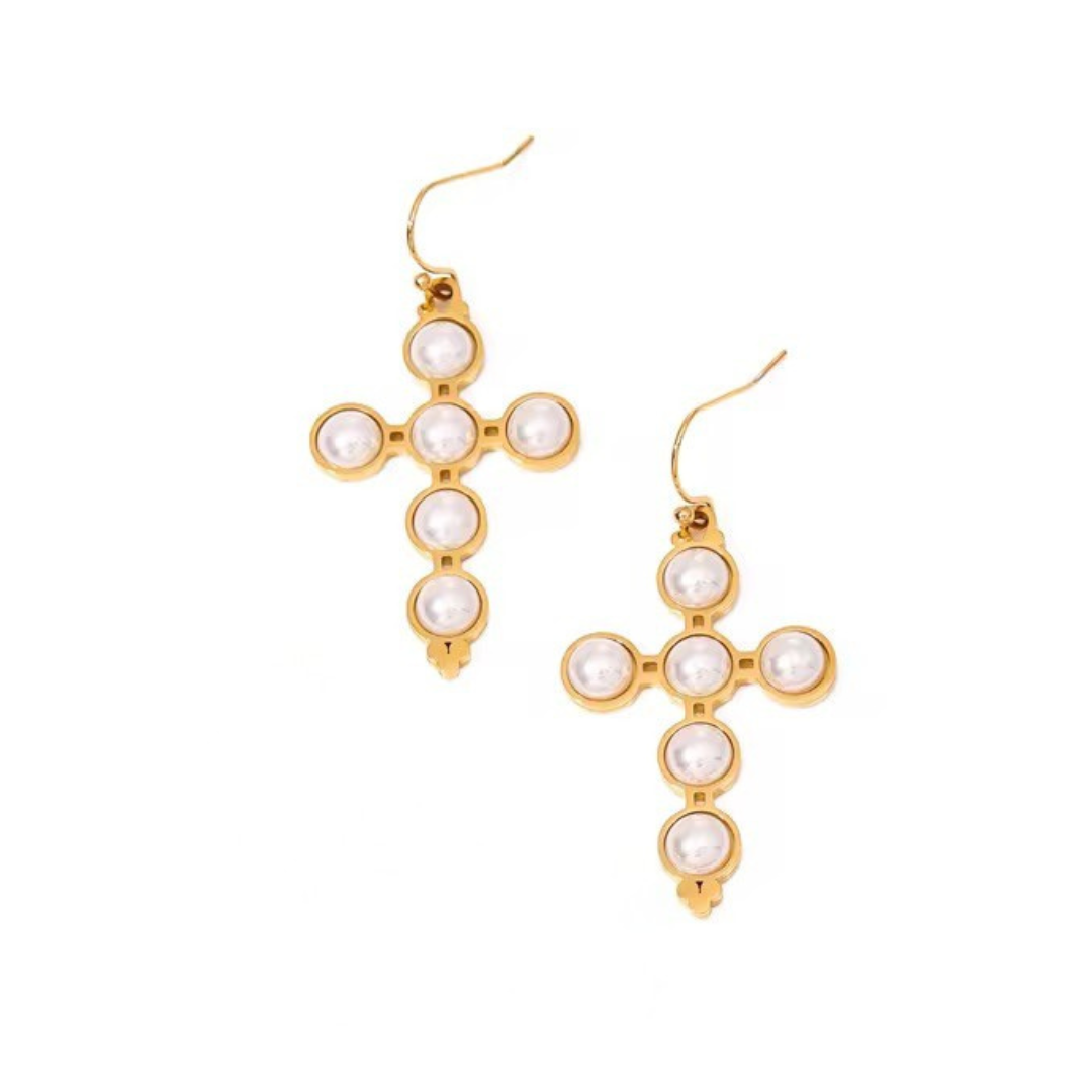 क्रॉस पर्ल इयररिंग्स