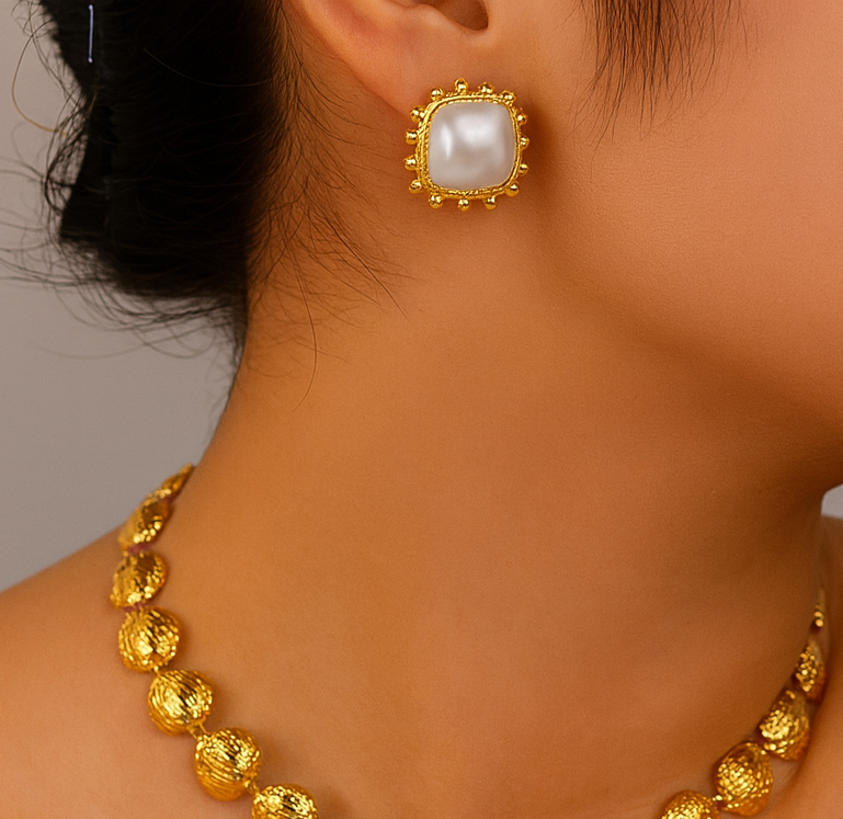Statement Square Pearl Earring
