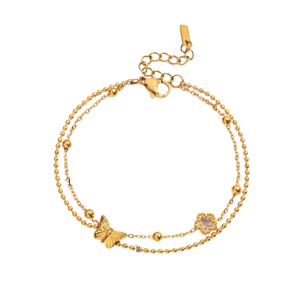 Buy gold-tone double-layered butterfly bracelet. 
