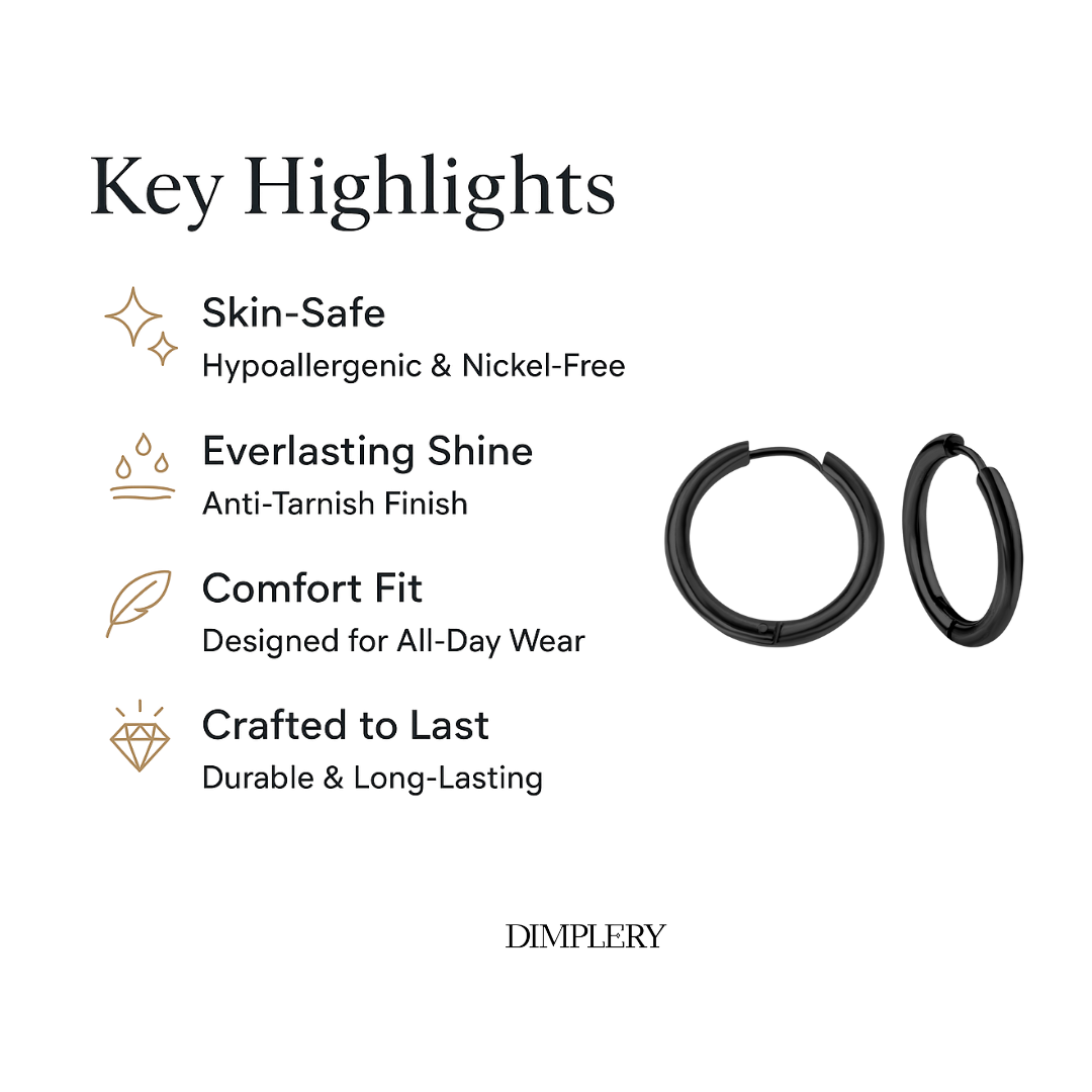 काले गोल हूप इयररिंग्स - 18 MM