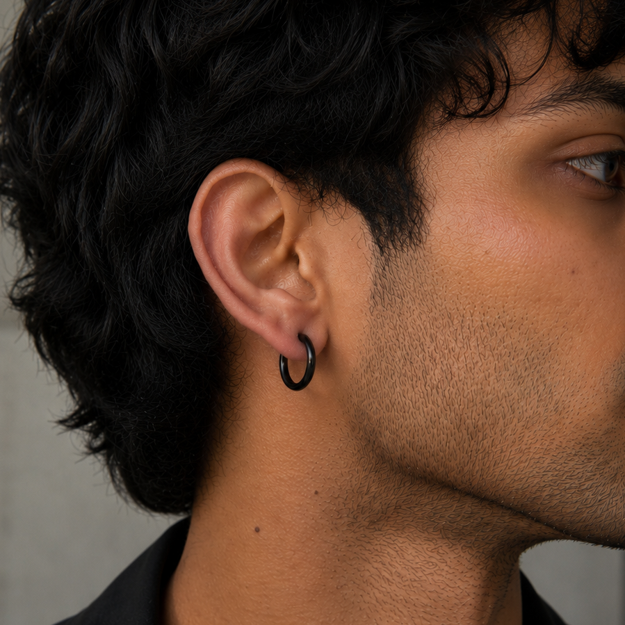 काले गोल हूप इयररिंग्स - 12 MM