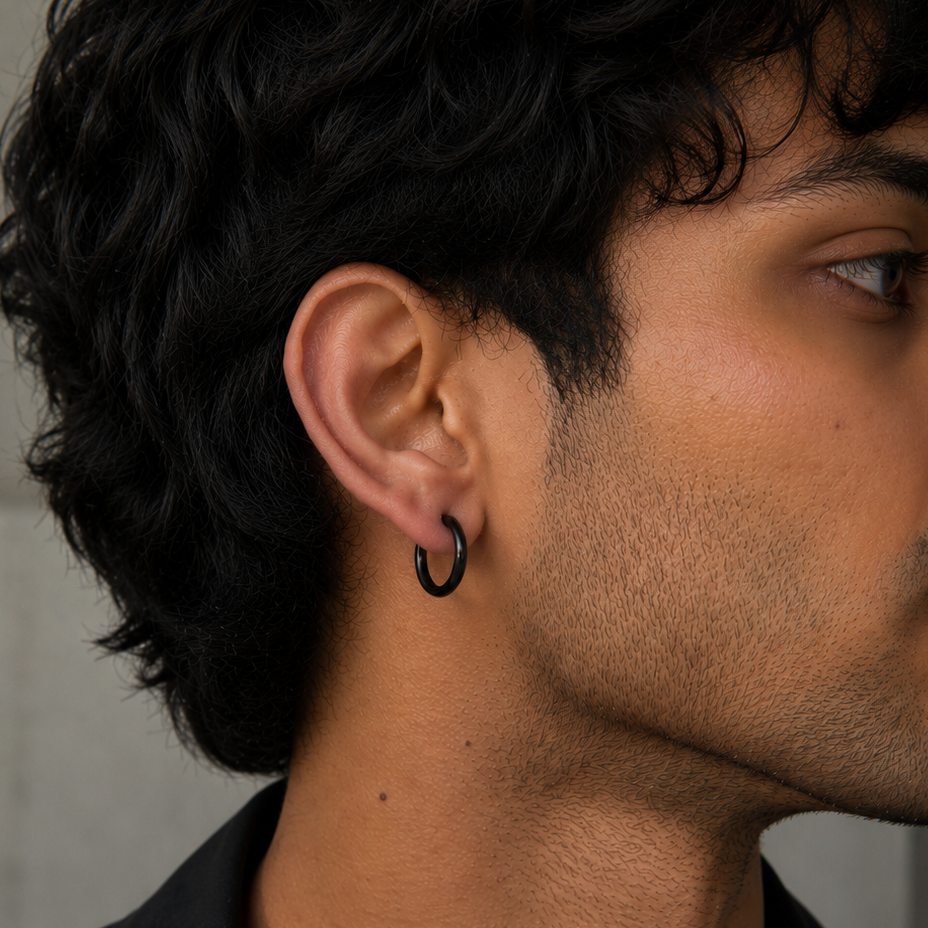 Black Petite Hoop Earring - 12 MM