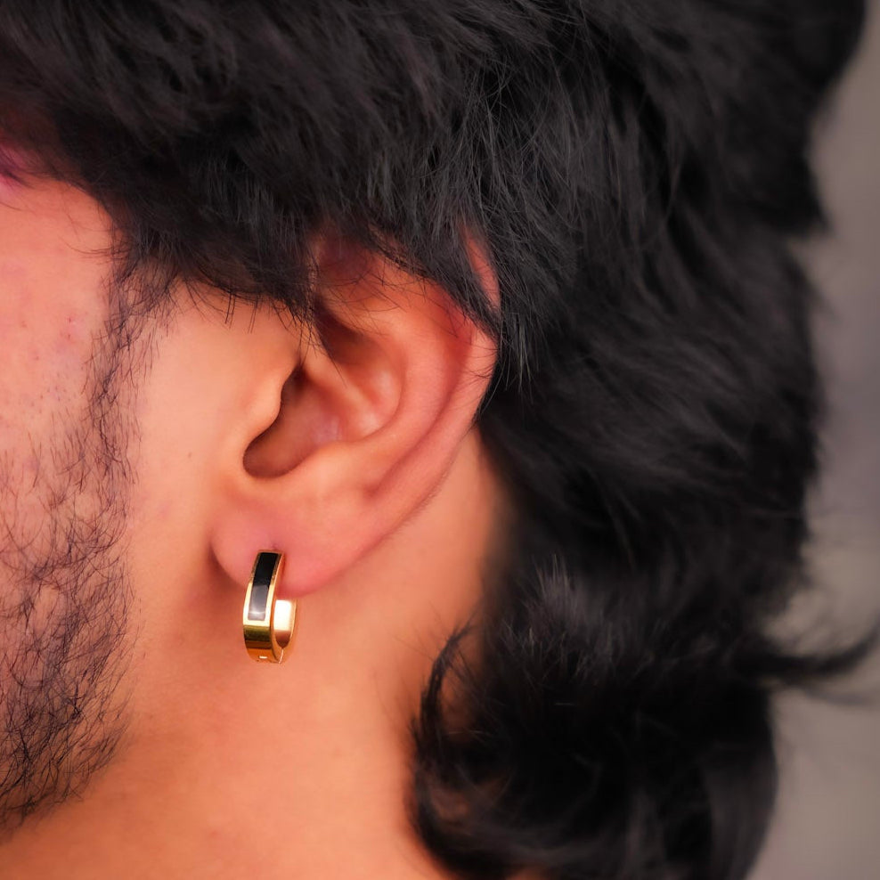 Oval Black Hoop Earring - Gold