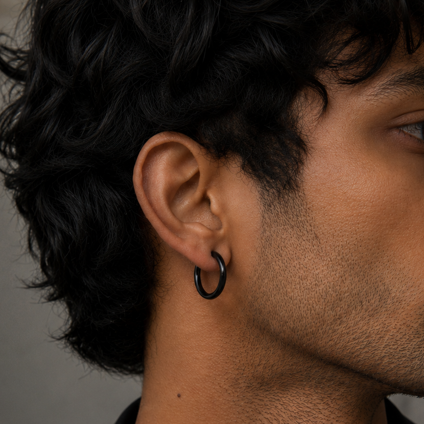 काले गोल हूप इयररिंग्स - 14 MM