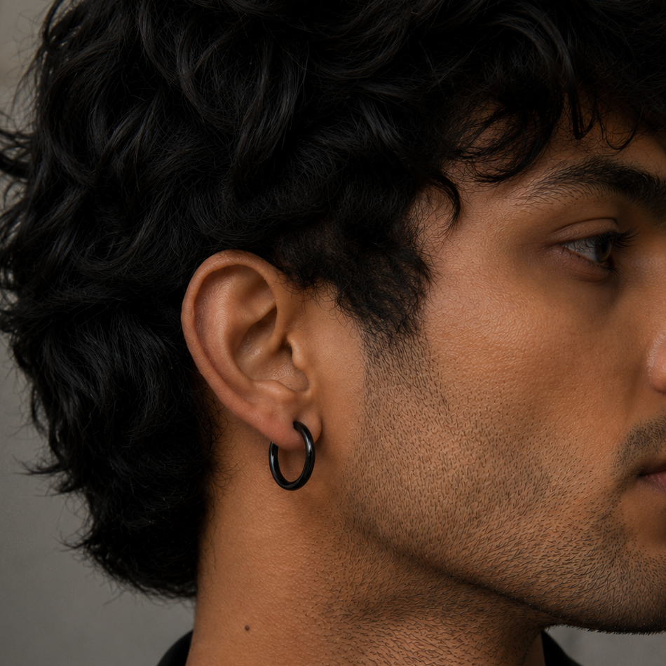 Black Petite Hoop Earring - 14 MM