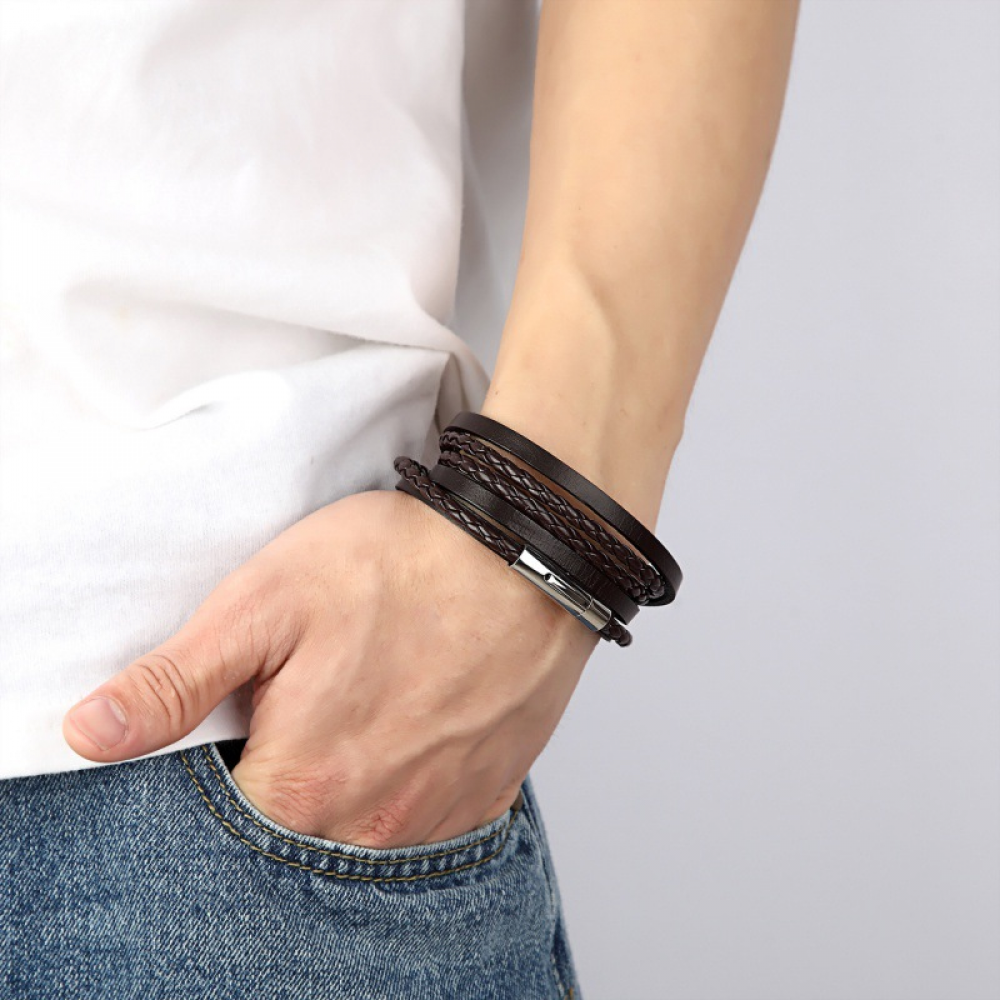 Multilayer Leather Bracelet - Brown
