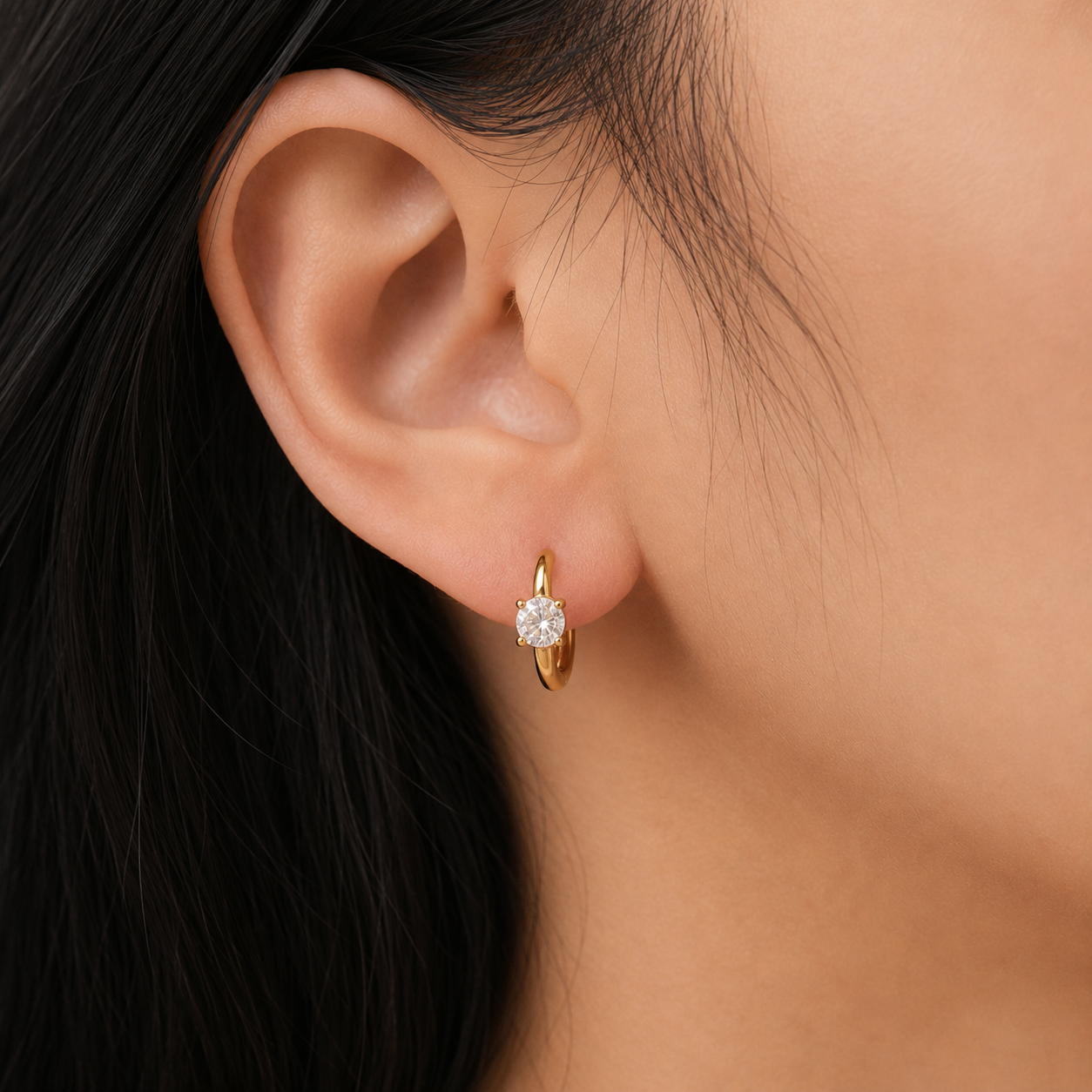 Sparkle Huggie Hoop Earring - Solitaire