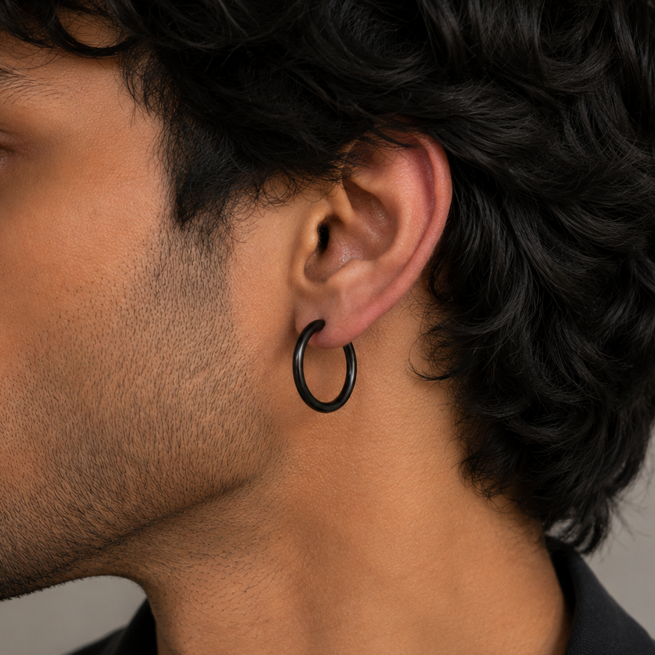 Black Petite Hoop Earring - 16 MM