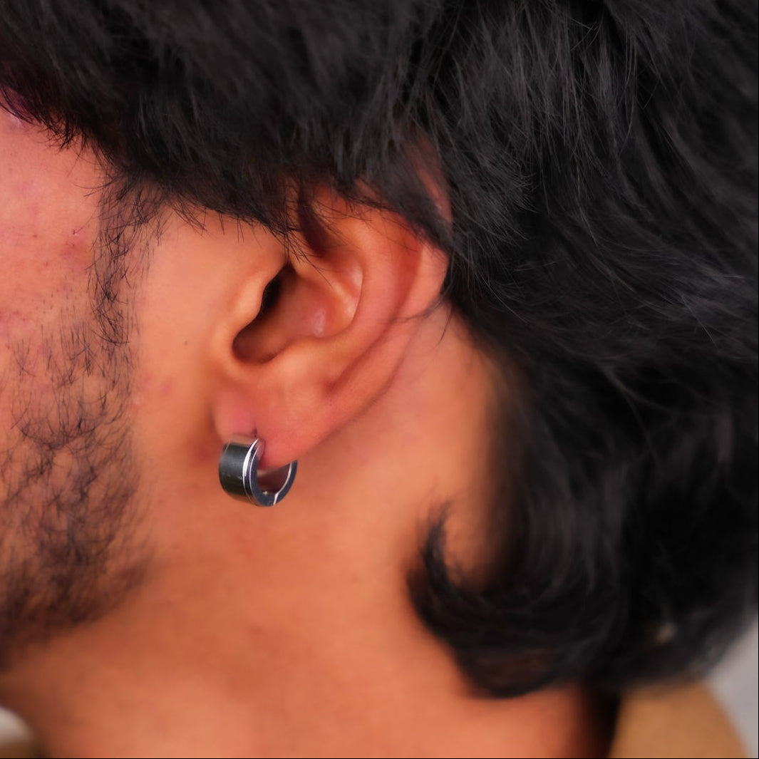 Bold Edge Hoop - Silver Tone