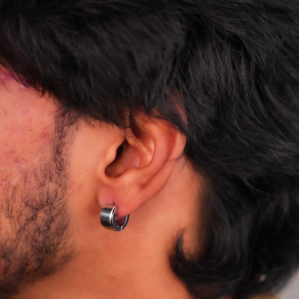 Bold Edge Hoop - Silver Tone