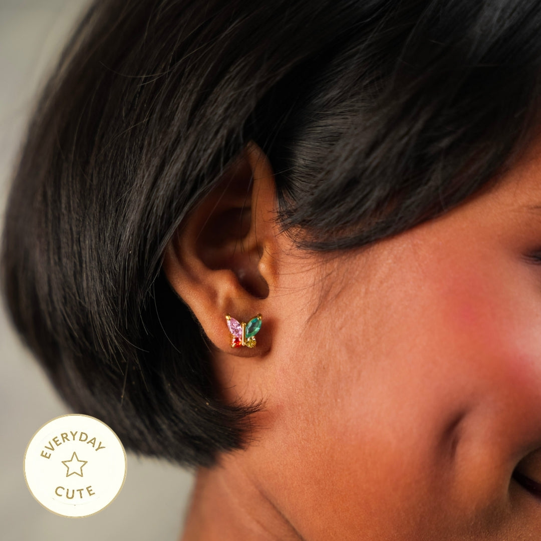 Butterfly Multicolor Stud Earring - Gold