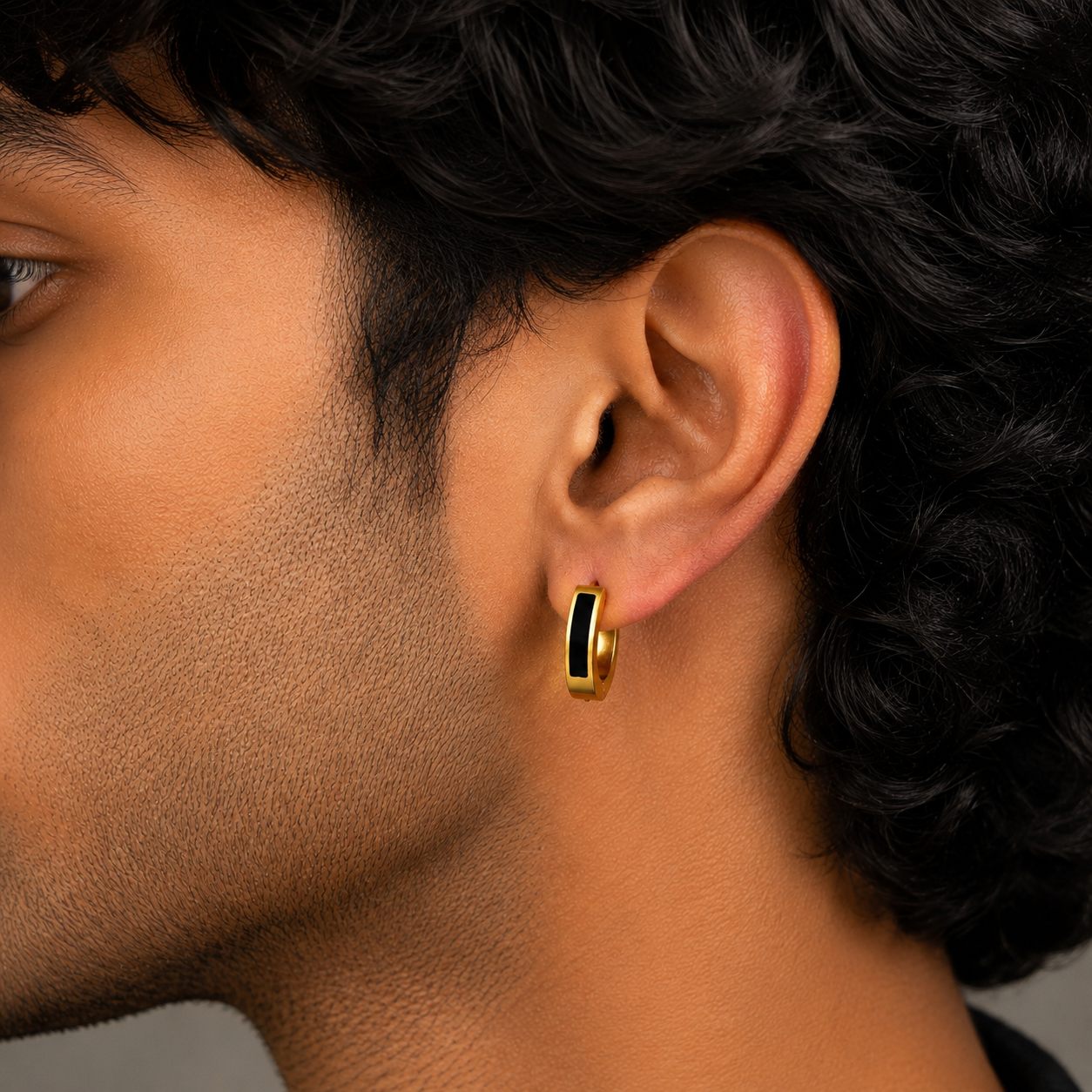 Oval Black Hoop Earring - G