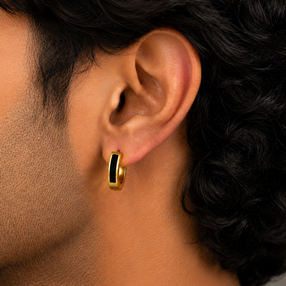 Oval Black Hoop Earring - G