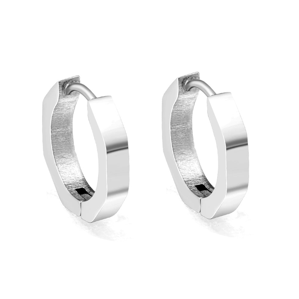 Pentagon Hoop Earring - Silver