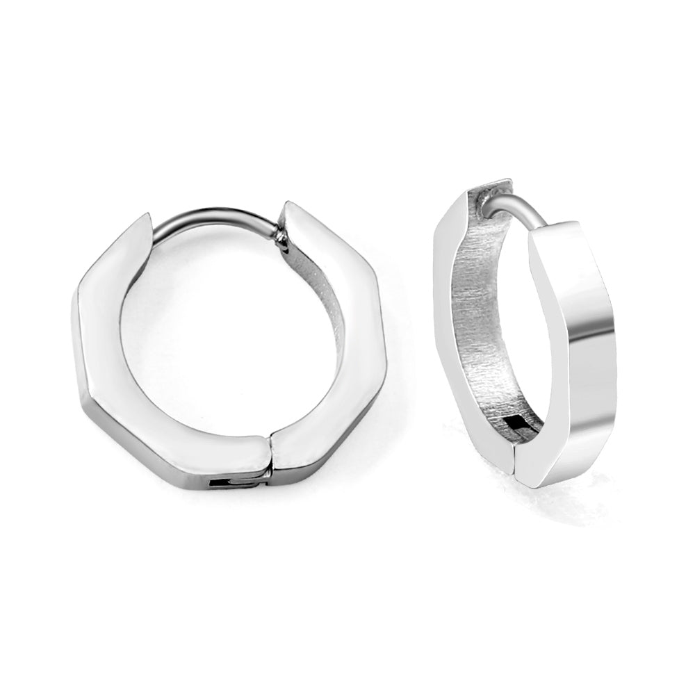 Pentagon Hoop Earring - Silver