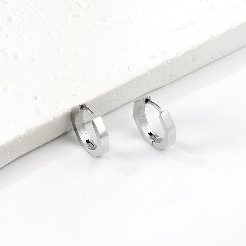 Pentagon Hoop Earring - Silver