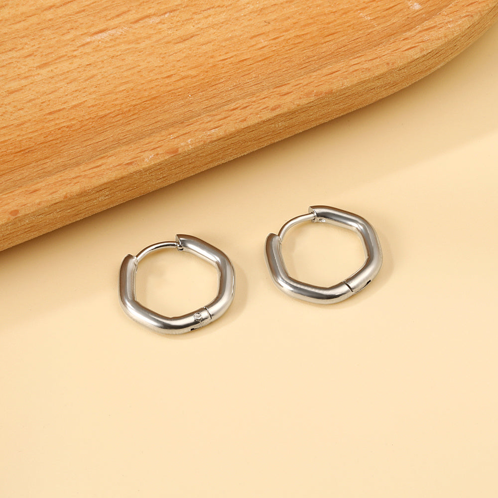 Hexagon Hoop Earring - Silver Tone