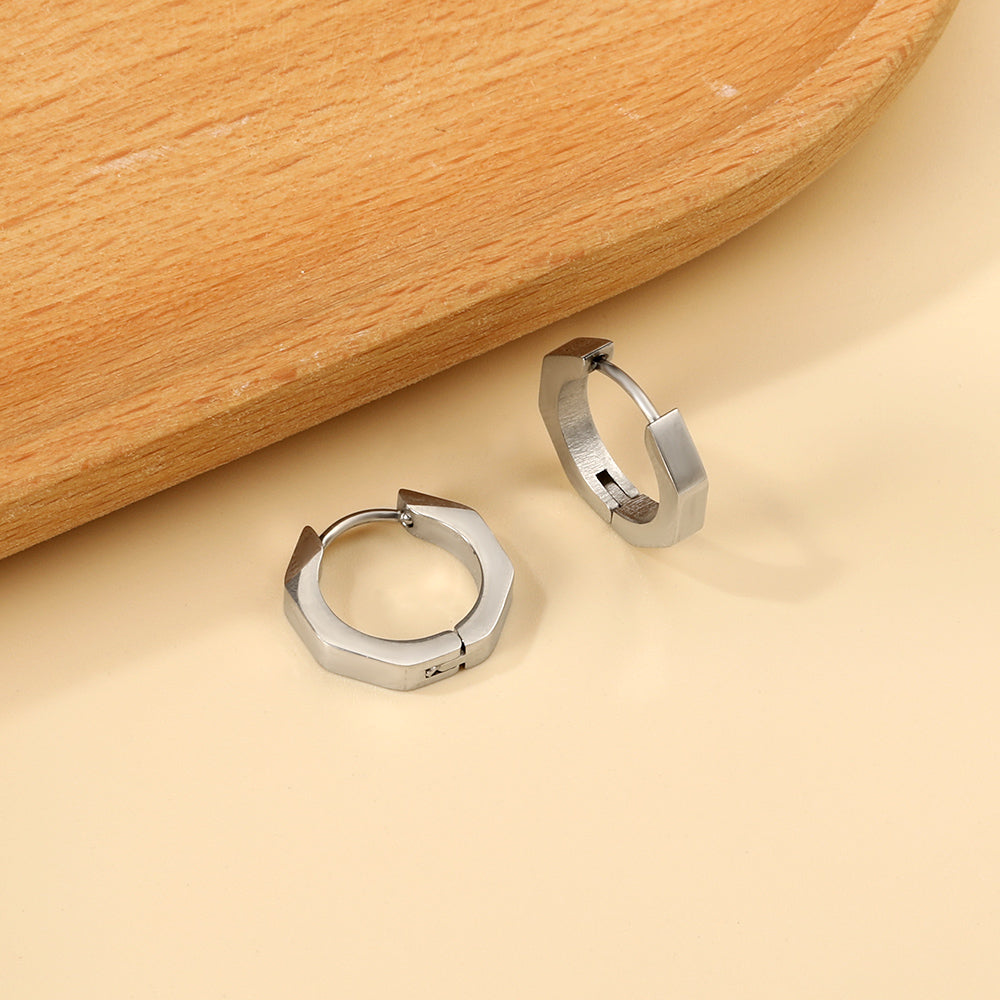 Pentagon Hoop Earring - Silver