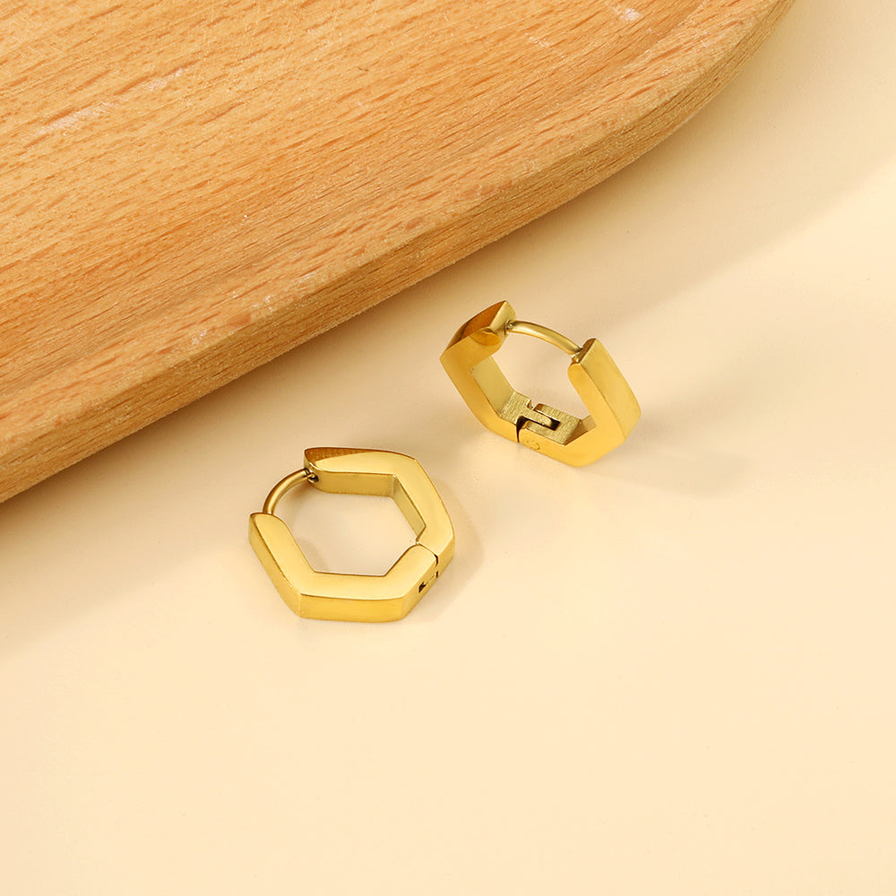 Pentagon Hoop Earring - Gold