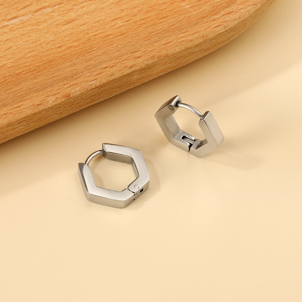 Bold Hexagon Hoop Earring - Silver Tone