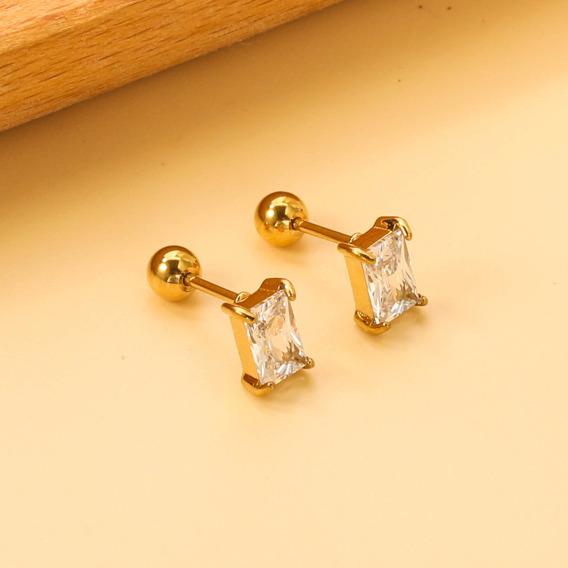 Rectangle Diamond Stud Earring