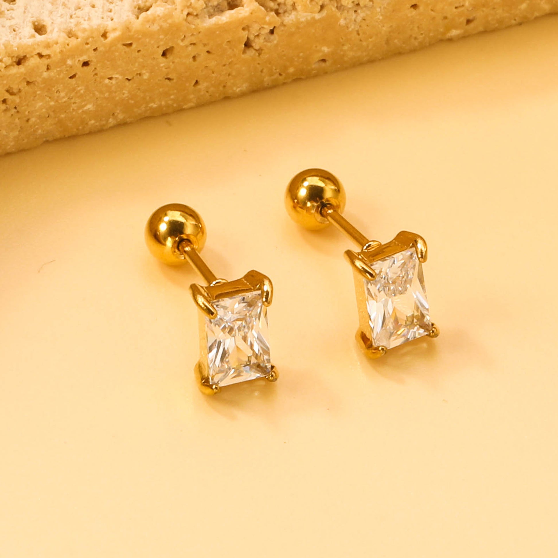 Rectangle Diamond Stud Earring