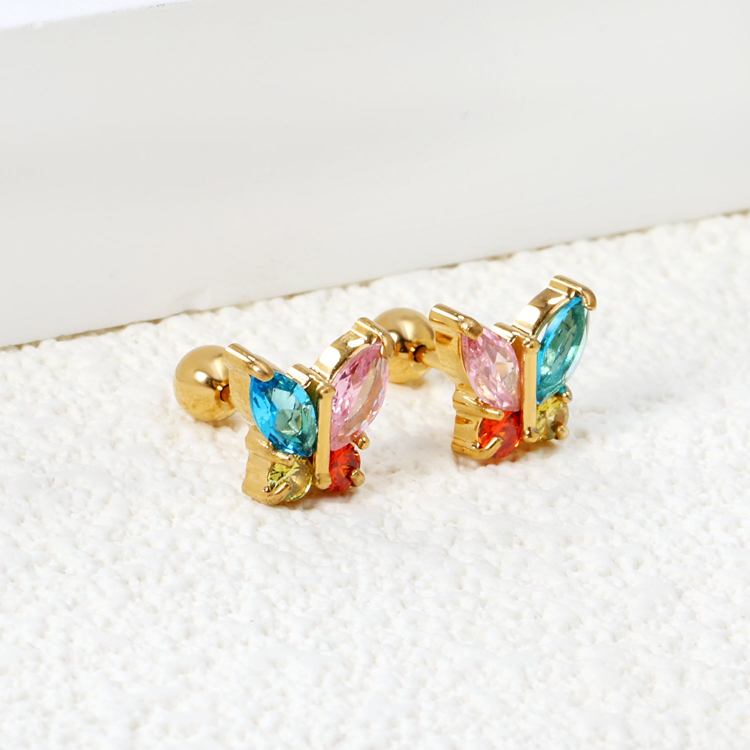 Butterfly Multicolor Stud Earring - Gold