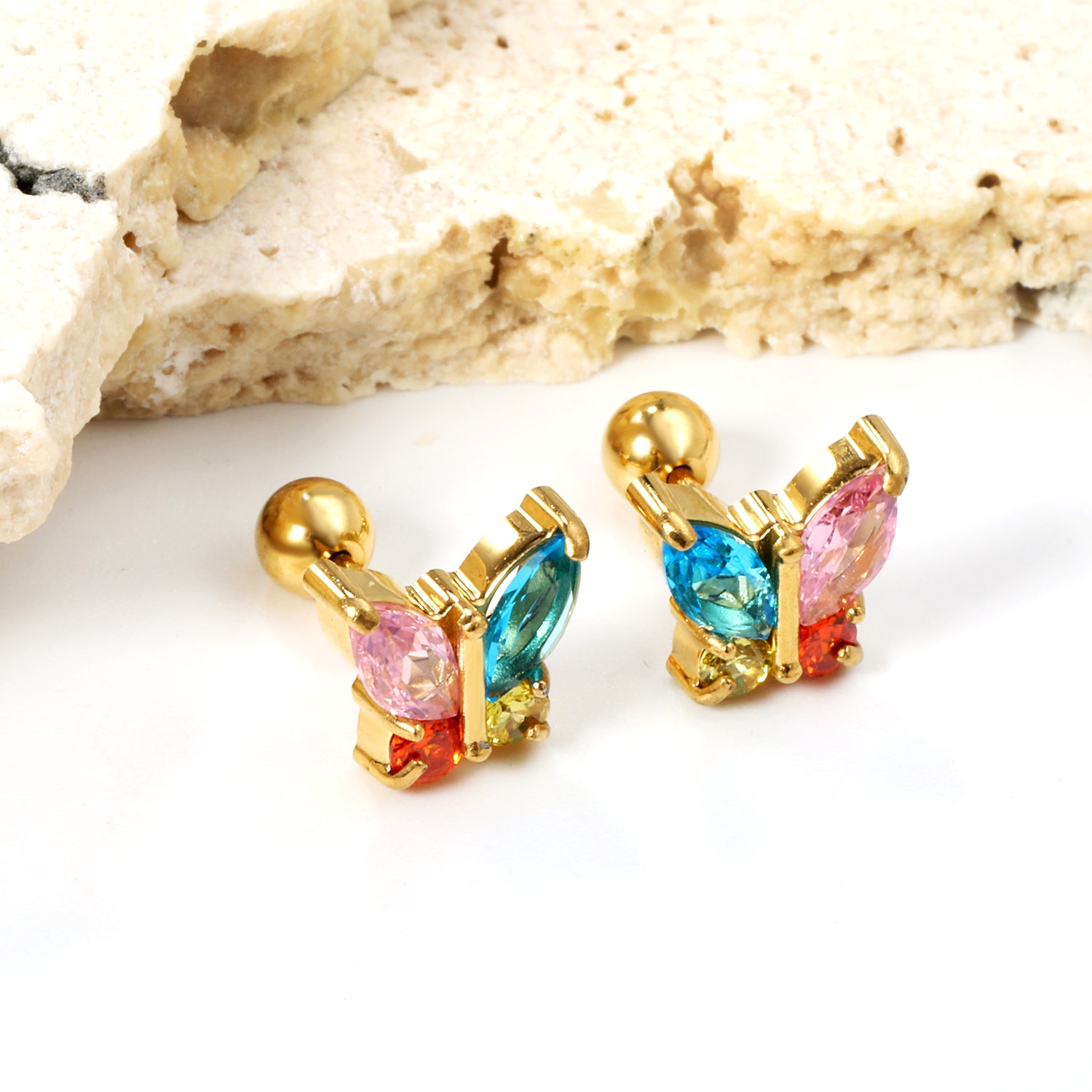 Butterfly Multicolor Stud Earring - Gold