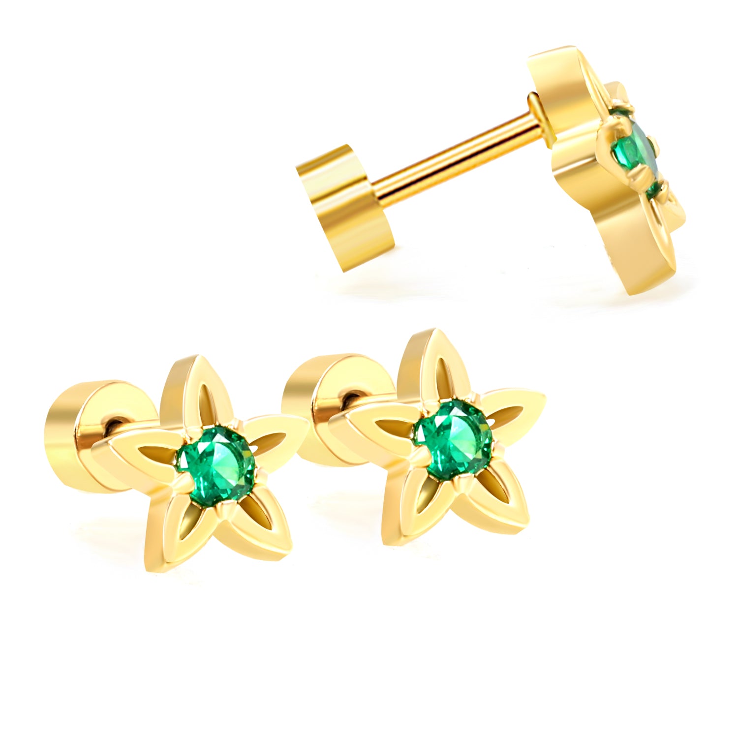 Star Emerald Stud Earring