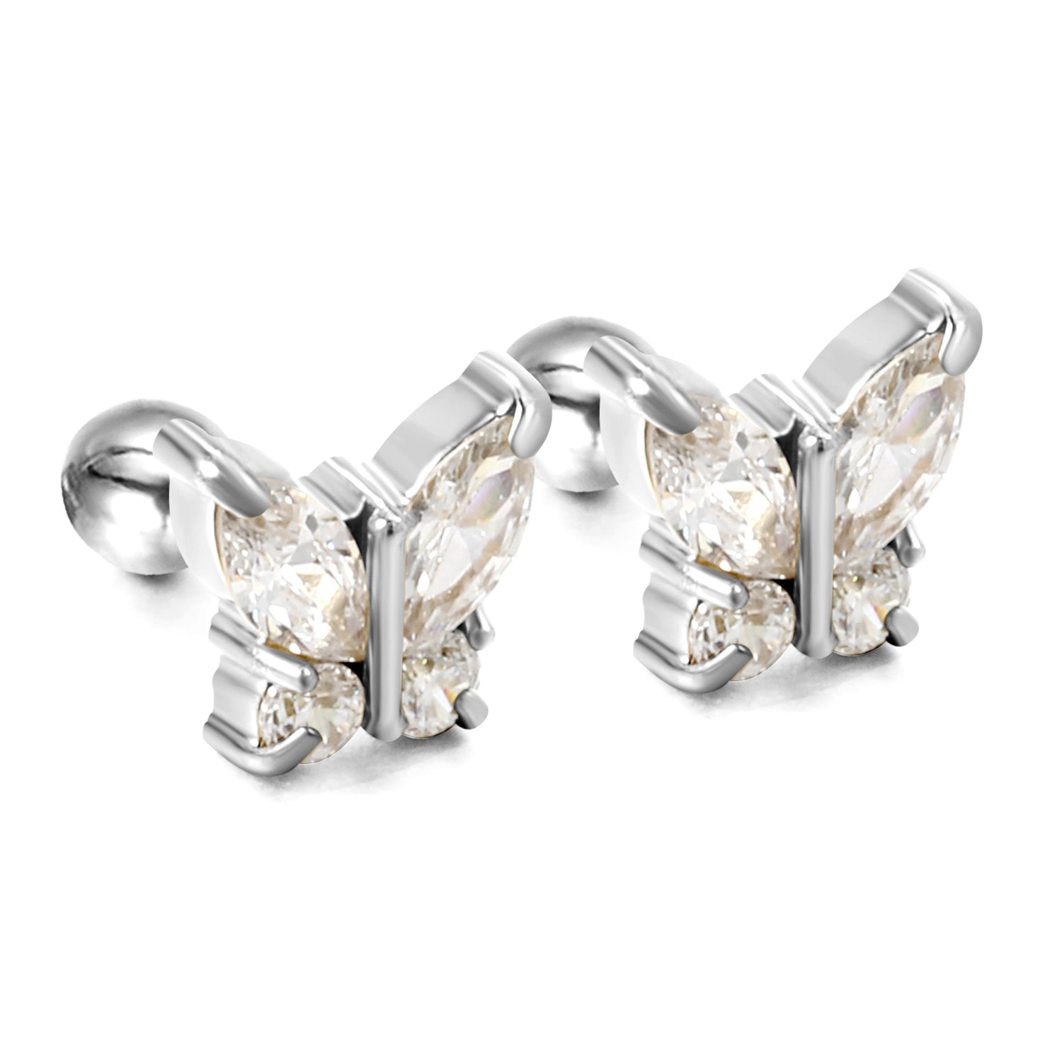 Butterfly Diamond Stud Earrings - silver